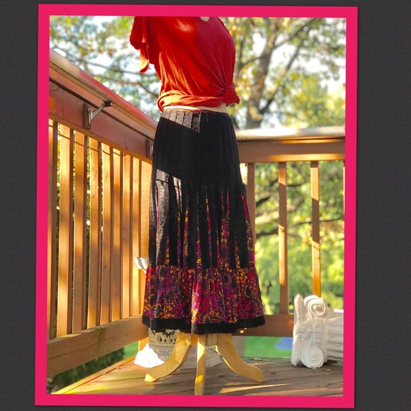 Free People Pleated Silk & Lace Skirt, Small - Picture 2 of 8